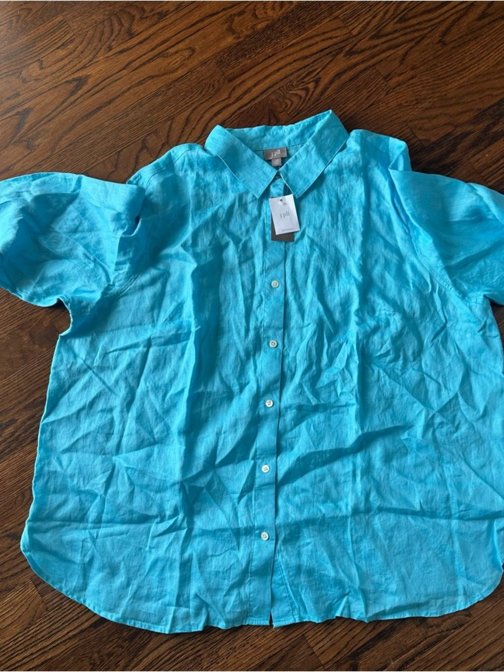 J. Jill Aqua Blue Turquoise Long-Sleeve Linen Button-Down Shirt Women's 3XL NWT